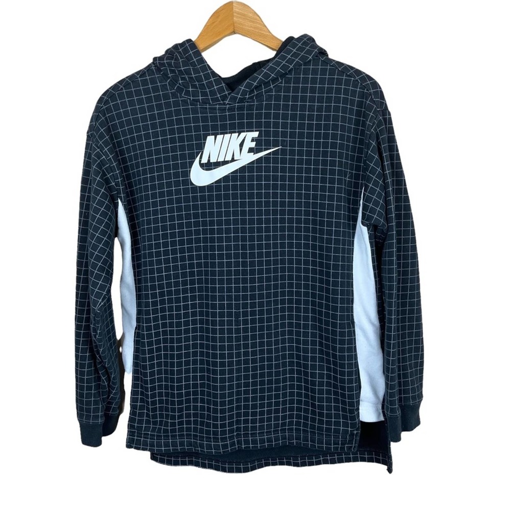 Nike Black White Grid Standard Fit Hoodie Sweatshirt Men's L